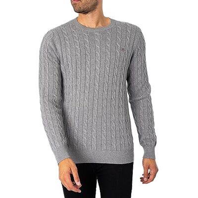 8050601 GANT Męski sweter z bawełny Cable C-Neck, szary melanż, standardowy, szary melanż, L 8050601 GANT Męski sweter z bawełny Cable C-Neck, szary melanż, standardowy, szary melanż, L