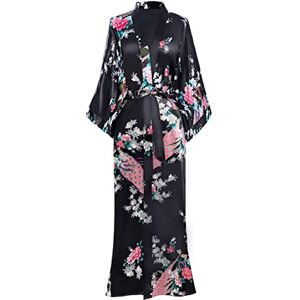US-dressinggown-black BABEYOND Damskie kimono szlafrok długie szlafroki z nadrukiem pawia i kwiatów, Czarny, One Size US-dressinggown-black BABEYOND Damskie kimono szlafrok długie szlafroki z nadrukiem pawia i kwiatów, Czarny, One Size