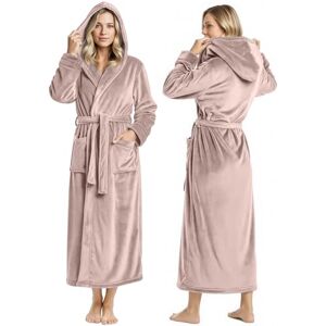 NY Threads Damski szlafrok z kapturem z polaru pluszowy długi szlafrok, brązowy (taupe), S NY Threads Damski szlafrok z kapturem z polaru pluszowy długi szlafrok, brązowy (taupe), S
