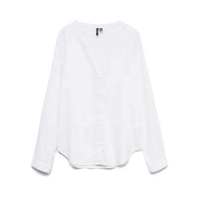 10323030-4654353 Vmlinn Ls V-Neck Shirt WVN Noos, Snow White, M 10323030-4654353 Vmlinn Ls V-Neck Shirt WVN Noos, Snow White, M