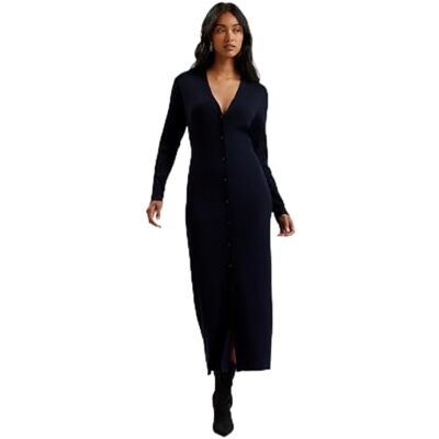 S278080 Ted Baker Damski sweter z dzianiny Wmk-Elmhaa-prążkowany sweter maxi z dekoltem w serek, granatowy, 36 S278080 Ted Baker Damski sweter z dzianiny Wmk-Elmhaa-prążkowany sweter maxi z dekoltem w serek, granatowy, 36