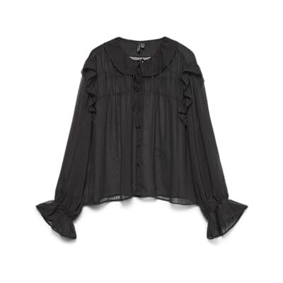 10334562-4895315 Vmpetra Ls Shirt WVN Ga Noos, czarny, S 10334562-4895315 Vmpetra Ls Shirt WVN Ga Noos, czarny, S
