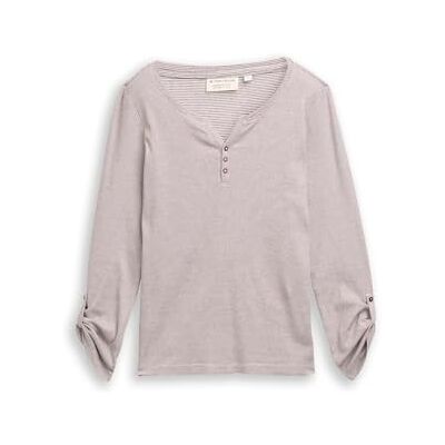 1024036 TOM TAILOR Henley damska koszulka z długim rękawem z wzorem w paski, 38854 Off White Red Small Stripe, M 1024036 TOM TAILOR Henley damska koszulka z długim rękawem z wzorem w paski, 38854 Off White Red Small Stripe, M