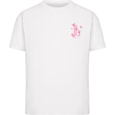 MST386 Miss Tee Damska koszulka Love Yourself and Fly – oversize, bawełniana koszulka, okrągły dekolt, nadruk z przodu z motylem, swobodny krój w kolorze białym MST386 Miss Tee Damska koszulka Love Yourself and Fly – oversize, bawełniana koszulka, okrągły dekolt, nadruk z przodu z motylem, swobodny krój w kolorze białym