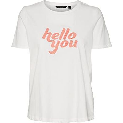 10282876 VERO MODA Vmrojaolly Ss Top Box JRS T-shirt damski, Snow White/Print: hello You, S 10282876 VERO MODA Vmrojaolly Ss Top Box JRS T-shirt damski, Snow White/Print: hello You, S