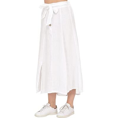 BFSKTW-100003-L Bonateks Women Skirt 100% Len Made in Italy, długa spódnica z guzikami z paskiem na szalik, biała, rozmiar: L, biały, L BFSKTW-100003-L Bonateks Women Skirt 100% Len Made in Italy, długa spódnica z guzikami z paskiem na szalik, biała, rozmiar: L, biały, L