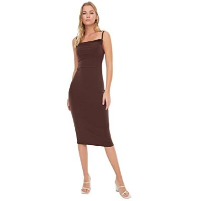 TWOSS19AD0020 Trendyol Damska sukienka midi bodycon dopasowana dzianinowa, Brązowy, XS TWOSS19AD0020 Trendyol Damska sukienka midi bodycon dopasowana dzianinowa, Brązowy, XS
