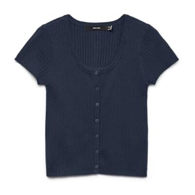 10325750-4834950 VERO MODA Vmgold Rib Ss U-Neck Button Top damski, granatowy blezer, XL 10325750-4834950 VERO MODA Vmgold Rib Ss U-Neck Button Top damski, granatowy blezer, XL