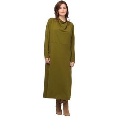821758 Ulla Popken Damska sukienka dress with Waterfall Collar, żółty/zielony, 42/44 821758 Ulla Popken Damska sukienka dress with Waterfall Collar, żółty/zielony, 42/44