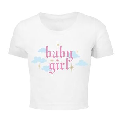 MST003 Miss Tee Damska koszulka Baby Girl Cropped Tee, koszulka z odkrytym brzuchem, koszulka z nadrukiem z przodu, bawełna, rozmiary XS 5XL, biały, 3XL MST003 Miss Tee Damska koszulka Baby Girl Cropped Tee, koszulka z odkrytym brzuchem, koszulka z nadrukiem z przodu, bawełna, rozmiary XS 5XL, biały, 3XL