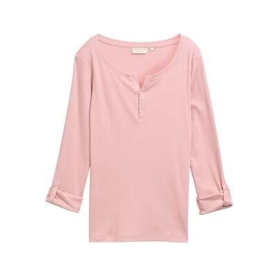 1024036 TOM TAILOR Henley damska koszulka z długim rękawem w paski z bawełny ekologicznej, 11055 – poranny róż, L 1024036 TOM TAILOR Henley damska koszulka z długim rękawem w paski z bawełny ekologicznej, 11055 – poranny róż, L