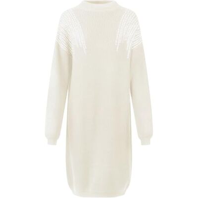 24HW244APA APART Oversized sukienka dzianinowa z półpatentu, wykonana z miękkiej mieszanki wiskozy z kaszmirem, kremowy, 44-46 24HW244APA APART Oversized sukienka dzianinowa z półpatentu, wykonana z miękkiej mieszanki wiskozy z kaszmirem, kremowy, 44-46