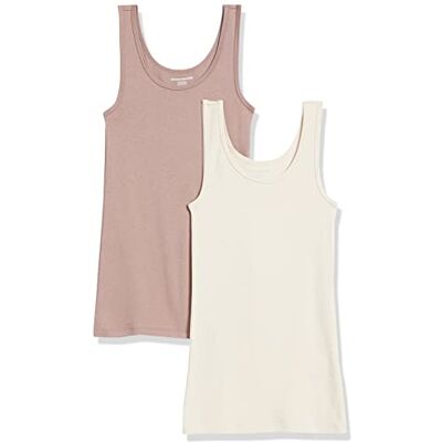WAE45056SP18-Dark Taupe-Medium Amazon Essentials Women's Koszulka typu tank slim fit, Pack of 2, Beżowy/Brązowy, M WAE45056SP18-Dark Taupe-Medium Amazon Essentials Women's Koszulka typu tank slim fit, Pack of 2, Beżowy/Brązowy, M