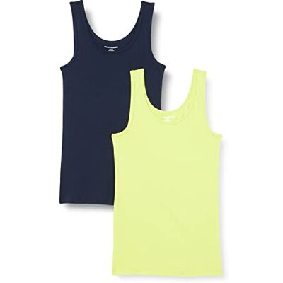 WAE45056SP18-Lime Green-X-Small Amazon Essentials Women's Koszulka typu tank slim fit, Pack of 2, Granatowy/Limonkowy, XS WAE45056SP18-Lime Green-X-Small Amazon Essentials Women's Koszulka typu tank slim fit, Pack of 2, Granatowy/Limonkowy, XS