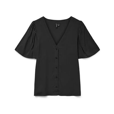 10325871-4776858 Vmalba Ss V-Neck Shirt WVN Ga Noos, czarny, S 10325871-4776858 Vmalba Ss V-Neck Shirt WVN Ga Noos, czarny, S