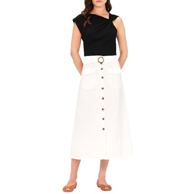 KK031-AGNES Caroll Spódnica midi 100% lniana, biały, 40 KK031-AGNES Caroll Spódnica midi 100% lniana, biały, 40