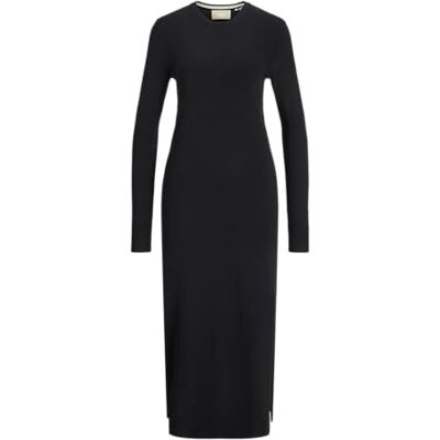 12261027 Jack&Jones Jxmarilyn Comfy Crew Neck Dress Knit, Czarny/szczegóły: fog, S 12261027 Jack&Jones Jxmarilyn Comfy Crew Neck Dress Knit, Czarny/szczegóły: fog, S