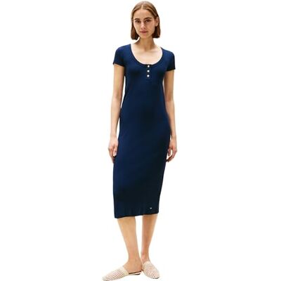 WW0WW43864C1GL TOMMY HILFIGER Sukienka damska Slim Henley Gold BTN WW0WW43864, Niebieski (Dark Night Navy), L WW0WW43864C1GL TOMMY HILFIGER Sukienka damska Slim Henley Gold BTN WW0WW43864, Niebieski (Dark Night Navy), L