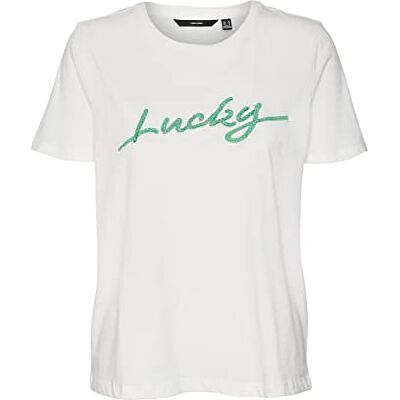 10282876 VERO MODA Vmrojaolly Ss Top Box JRS T-shirt damski, Snow White/Print: Lucky, S 10282876 VERO MODA Vmrojaolly Ss Top Box JRS T-shirt damski, Snow White/Print: Lucky, S