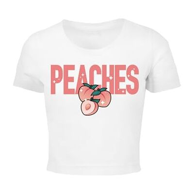 MST011 Miss Tee Damska koszulka z odkrytym brzuchem Peaches Cropped Tee, T-shirt z nadrukiem z przodu, bawełna, rozmiary XS 5XL, biały, 5XL MST011 Miss Tee Damska koszulka z odkrytym brzuchem Peaches Cropped Tee, T-shirt z nadrukiem z przodu, bawełna, rozmiary XS 5XL, biały, 5XL