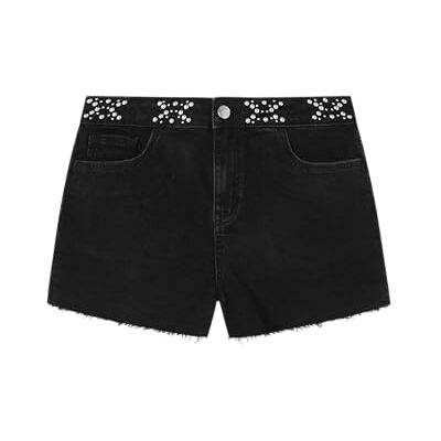 3089363 Springfield Szorty jeansowe z metalowymi ornamentami w talii Winowajcą, Czarny (Black), 34 krótki 3089363 Springfield Szorty jeansowe z metalowymi ornamentami w talii Winowajcą, Czarny (Black), 34 krótki