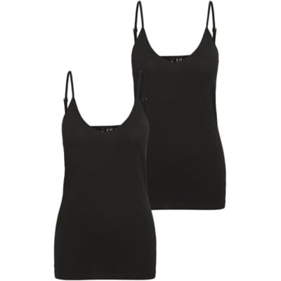 10171122 VERO MODA Damski VMMAXI My Soft V Singlet 2PACK t-shirt, czarny/paczka: czarny, XS 10171122 VERO MODA Damski VMMAXI My Soft V Singlet 2PACK t-shirt, czarny/paczka: czarny, XS