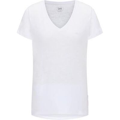 112360426 Lee Koszulka damska z dekoltem w serek, Bright White, XS 112360426 Lee Koszulka damska z dekoltem w serek, Bright White, XS