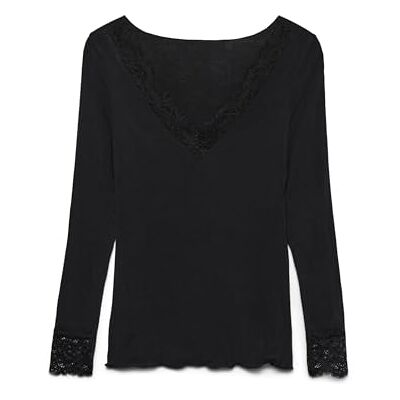 10339843-4935449 VERO MODA Vmskye Ls V-Neck Lace Top JRS Noos, czarny, XS 10339843-4935449 VERO MODA Vmskye Ls V-Neck Lace Top JRS Noos, czarny, XS