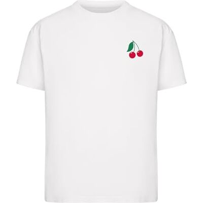 MST383 Miss Tee Damska koszulka Cherry Blossom – oversize, bawełniana koszulka, okrągły dekolt, mały nadruk z wiśniami, duży nadruk z kwiatami wiśni, swobodny krój MST383 Miss Tee Damska koszulka Cherry Blossom – oversize, bawełniana koszulka, okrągły dekolt, mały nadruk z wiśniami, duży nadruk z kwiatami wiśni, swobodny krój