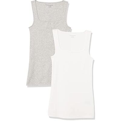 AEW30158SS22-Gray-XX-Large Amazon Essentials Damski tank top slim fit z kwadratowym dekoltem, 2 sztuki, biały/jasnoszary wrzos, XXL AEW30158SS22-Gray-XX-Large Amazon Essentials Damski tank top slim fit z kwadratowym dekoltem, 2 sztuki, biały/jasnoszary wrzos, XXL