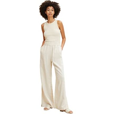 1031452 TOM TAILOR Denim Damski Lniane spodnie materiałowe Palazzo , 10354 Soft Beige Solid, L 1031452 TOM TAILOR Denim Damski Lniane spodnie materiałowe Palazzo , 10354 Soft Beige Solid, L