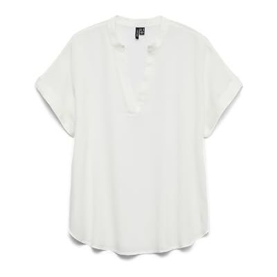 10279697 VERO MODA women top casual splitneck turned-up cuffs blouse short sleeve, Colours:White, Size:M 10279697 VERO MODA women top casual splitneck turned-up cuffs blouse short sleeve, Colours:White, Size:M