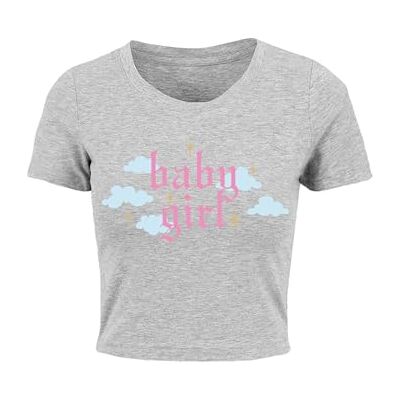 MST003 Miss Tee Damska koszulka Baby Girl Cropped Tee, koszulka z odkrytym brzuchem, koszulka z nadrukiem z przodu, bawełna, rozmiary XS 5XL, szary, XL MST003 Miss Tee Damska koszulka Baby Girl Cropped Tee, koszulka z odkrytym brzuchem, koszulka z nadrukiem z przodu, bawełna, rozmiary XS 5XL, szary, XL
