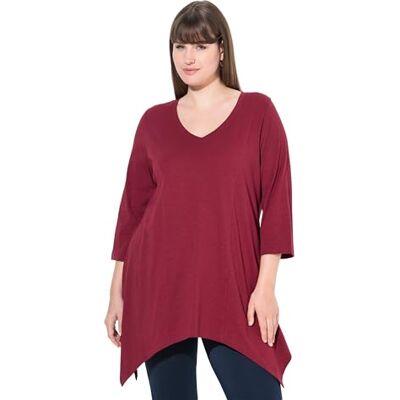 808082 Ulla Popken damska duże rozmiary, duże rozmiary, plus size, koszula, dekolt w serek, rękaw 3/4, bawełna ekologiczna, Ciemna czerwień wiśniowa, 50-52 808082 Ulla Popken damska duże rozmiary, duże rozmiary, plus size, koszula, dekolt w serek, rękaw 3/4, bawełna ekologiczna, Ciemna czerwień wiśniowa, 50-52