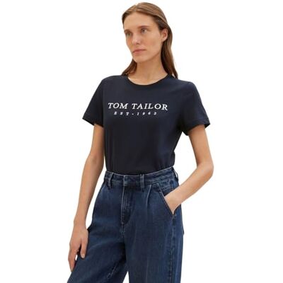 1041288 TOM TAILOR Damski Basic T-shirt z nadrukiem logo, 10668 Sky Captain Blue, M 1041288 TOM TAILOR Damski Basic T-shirt z nadrukiem logo, 10668 Sky Captain Blue, M