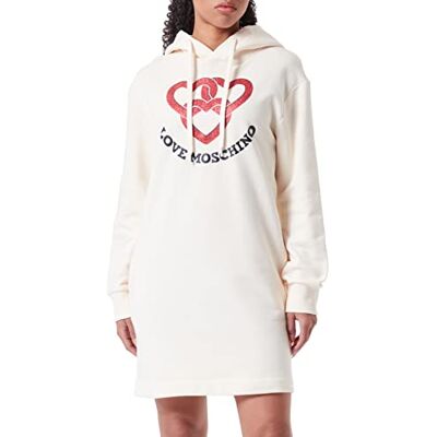 W 5 B24 02 M 4055 Love Moschino Damska bluza z kapturem z długim rękawem z chained hearts z nadrukiem, kremowy, 40 W 5 B24 02 M 4055 Love Moschino Damska bluza z kapturem z długim rękawem z chained hearts z nadrukiem, kremowy, 40