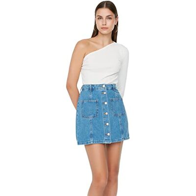TWOSS22ET00050 Trendyol Damska mini spódnica dżinsowa o linii A, NIEBIESKI, 60 TWOSS22ET00050 Trendyol Damska mini spódnica dżinsowa o linii A, NIEBIESKI, 60