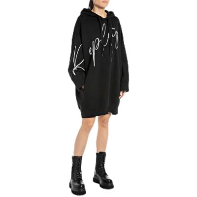 W9076 .000.21842 Replay Damska bluza oversize, sukienka z kapturem, 098 BLACK, XXS W9076 .000.21842 Replay Damska bluza oversize, sukienka z kapturem, 098 BLACK, XXS