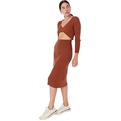 TWOAW23EL00834 Trendyol Damska sukienka z dzianiny Midi Bodycon, Brązowy, L TWOAW23EL00834 Trendyol Damska sukienka z dzianiny Midi Bodycon, Brązowy, L