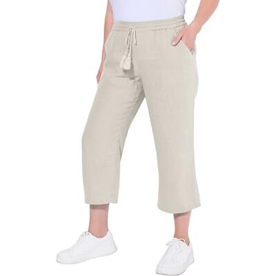 803829 Ulla Popken Damskie duże rozmiary plus size spodnie lniane 7/8, elastyczny ściągacz, naturalnie chłodne , naturalny, 53W / 32L 803829 Ulla Popken Damskie duże rozmiary plus size spodnie lniane 7/8, elastyczny ściągacz, naturalnie chłodne , naturalny, 53W / 32L