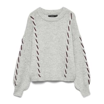 10334866-4836657 VERO MODA Vmilina Ls O-Neck Handstitch sweter, jasnoszary melanżowy, S 10334866-4836657 VERO MODA Vmilina Ls O-Neck Handstitch sweter, jasnoszary melanżowy, S