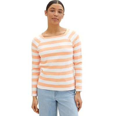 1040557 TOM TAILOR Damska koszulka z długim rękawem, 34763 Peach Offwhite Bold Stripe, XXL 1040557 TOM TAILOR Damska koszulka z długim rękawem, 34763 Peach Offwhite Bold Stripe, XXL