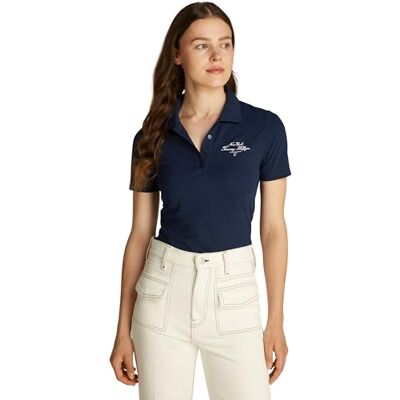 WW0WW43930 Tommy Hilfiger Polo damskie S/S, Ciemna noc granatowy, XL WW0WW43930 Tommy Hilfiger Polo damskie S/S, Ciemna noc granatowy, XL