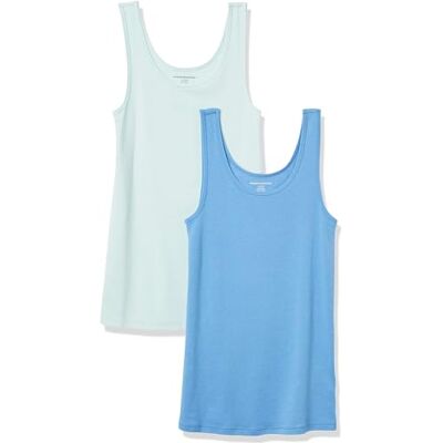 WAE45056SP18-LTAFB-X-Small Amazon Essentials Women's Koszulka typu tank slim fit, Pack of 2, Francuski niebieski/Seledynowoniebieski, XS WAE45056SP18-LTAFB-X-Small Amazon Essentials Women's Koszulka typu tank slim fit, Pack of 2, Francuski niebieski/Seledynowoniebieski, XS