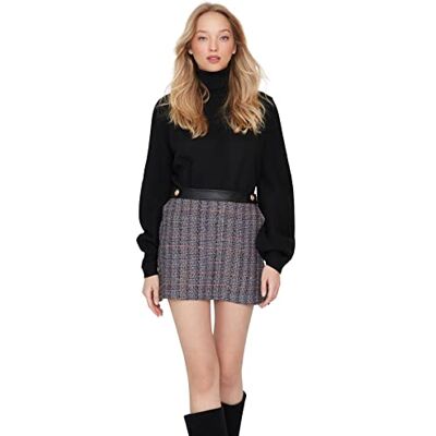 TWOAW23ET00159 TRENDYOL Women's damska mini linia A tkanina tkana spódnica Skirt, szara, 34, Gray, 34 TWOAW23ET00159 TRENDYOL Women's damska mini linia A tkanina tkana spódnica Skirt, szara, 34, Gray, 34