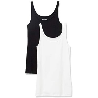 P_AE1108_S2-BLKWT-X-Small Amazon Essentials Damski tank top z cienkim paskiem, 2 sztuki, czarny/biały, XS P_AE1108_S2-BLKWT-X-Small Amazon Essentials Damski tank top z cienkim paskiem, 2 sztuki, czarny/biały, XS