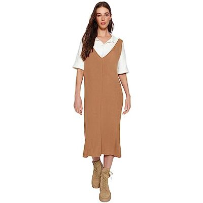 TWOAW24EL00011 Trendyol FeMan Shift Regular Fit Sukienka z dzianiny, Beżowy, M, BEŻOWY, M TWOAW24EL00011 Trendyol FeMan Shift Regular Fit Sukienka z dzianiny, Beżowy, M, BEŻOWY, M