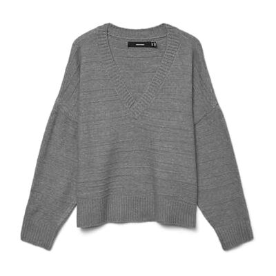 10331426-4799449 VERO MODA Damski sweter Vmboom Structure Ls z dekoltem w serek, Medium Grey Melange, M 10331426-4799449 VERO MODA Damski sweter Vmboom Structure Ls z dekoltem w serek, Medium Grey Melange, M