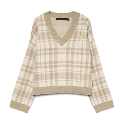 10332195-4795585 VERO MODA Vmgold Art Ls dekolt w serek sweter, silver mink, L 10332195-4795585 VERO MODA Vmgold Art Ls dekolt w serek sweter, silver mink, L