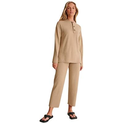 1100-005425 NA-KD Damski sweter z dzianiny oversize z guzikami, Ciemnobeżowy, M 1100-005425 NA-KD Damski sweter z dzianiny oversize z guzikami, Ciemnobeżowy, M